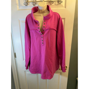 Soft Surroundings pink terry sweatshirt w/deep V-neck and grommets 3XL